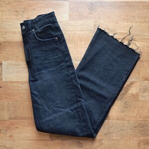 Zara Black Wide Leg Baggy Jeans High Rise Raw Hem Size 2